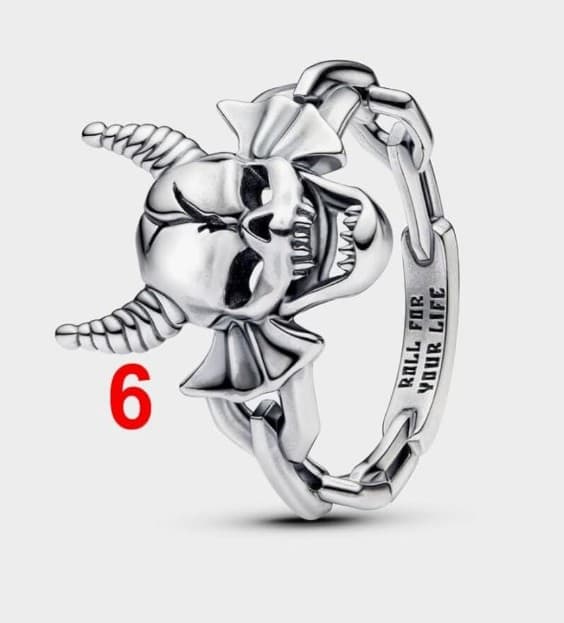 .925 Sterling Silver "Roll For Your Life" Devil Horns Skull Chain Ring 6,7,8,&9 - Thumbnail 3