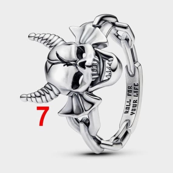 .925 Sterling Silver "Roll For Your Life" Devil Horns Skull Chain Ring 6,7,8,&9 - Thumbnail 4