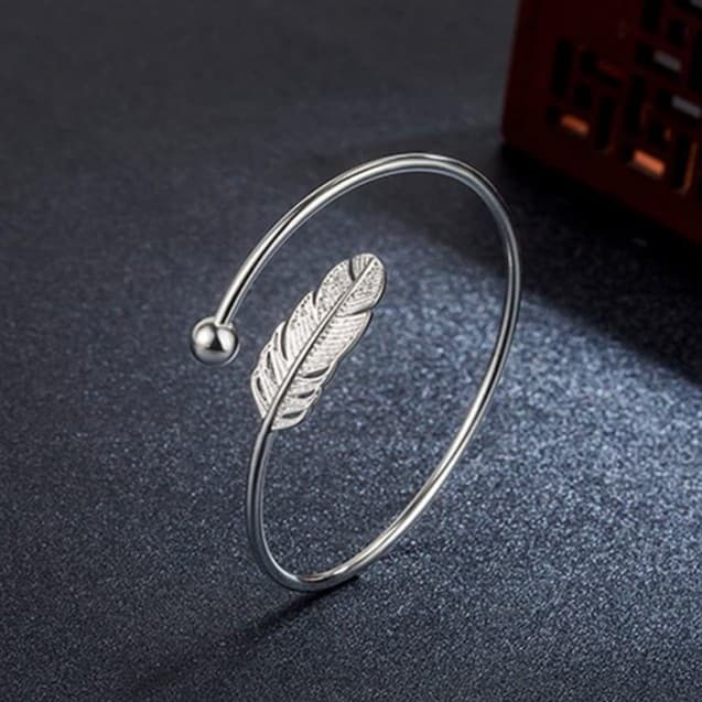 925 Sterling silver Feather Bracelet stamped 925 - Thumbnail 5