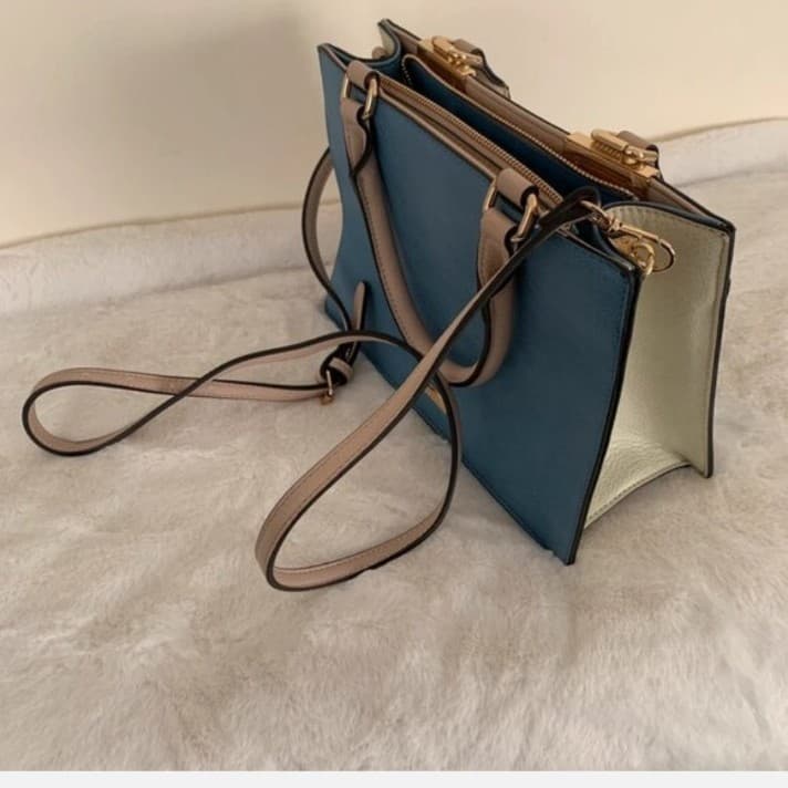 ALDO Structured Colorblock Satchel – Royal Blue & Cream with Gold Hardware - Thumbnail 5