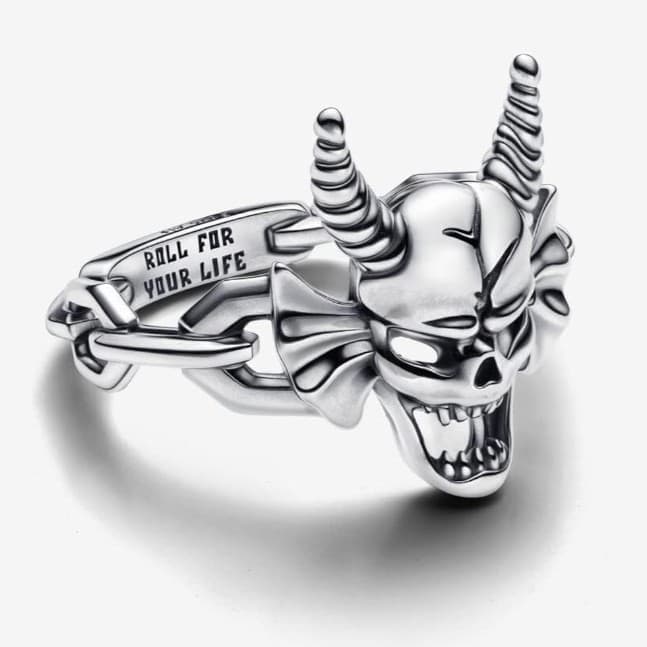 .925 Sterling Silver "Roll For Your Life" Devil Horns Skull Chain Ring 6,7,8,&9 - Thumbnail 2