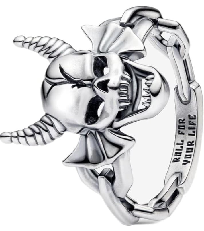 .925 Sterling Silver "Roll For Your Life" Devil Horns Skull Chain Ring 6,7,8,&9 - Image 1