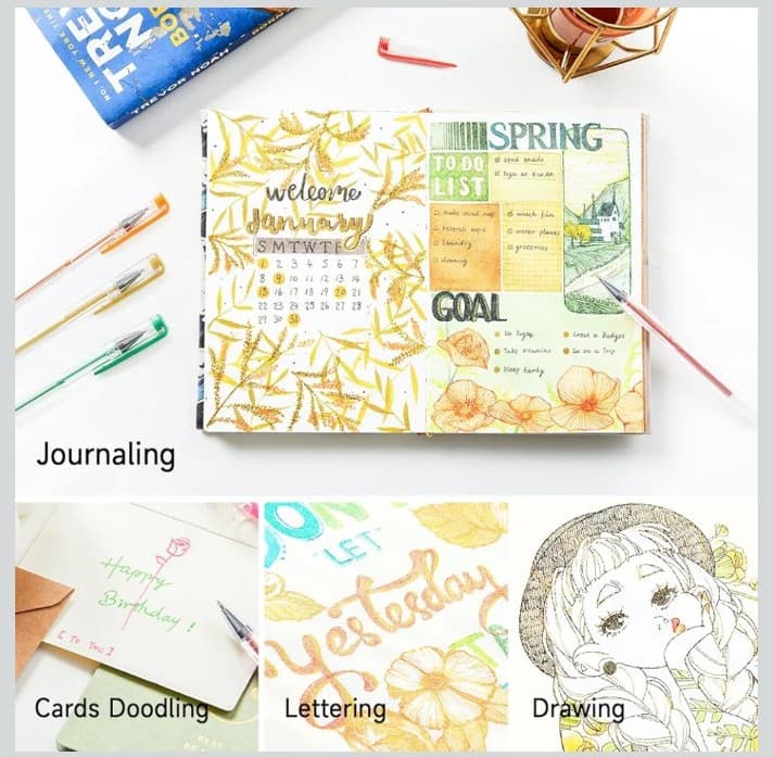 Art 50 Pack Metallic Gel Pens, 25 Metallic Gel Pens Set with 25 Refills - Thumbnail 5