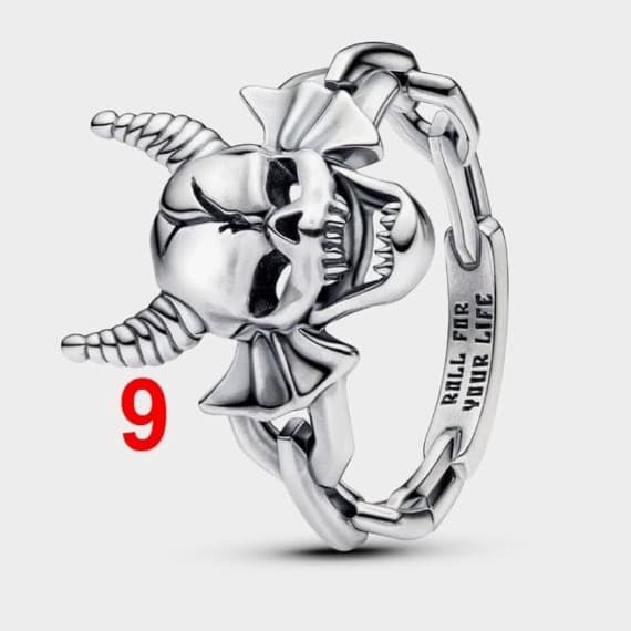 .925 Sterling Silver "Roll For Your Life" Devil Horns Skull Chain Ring 6,7,8,&9 - Thumbnail 6