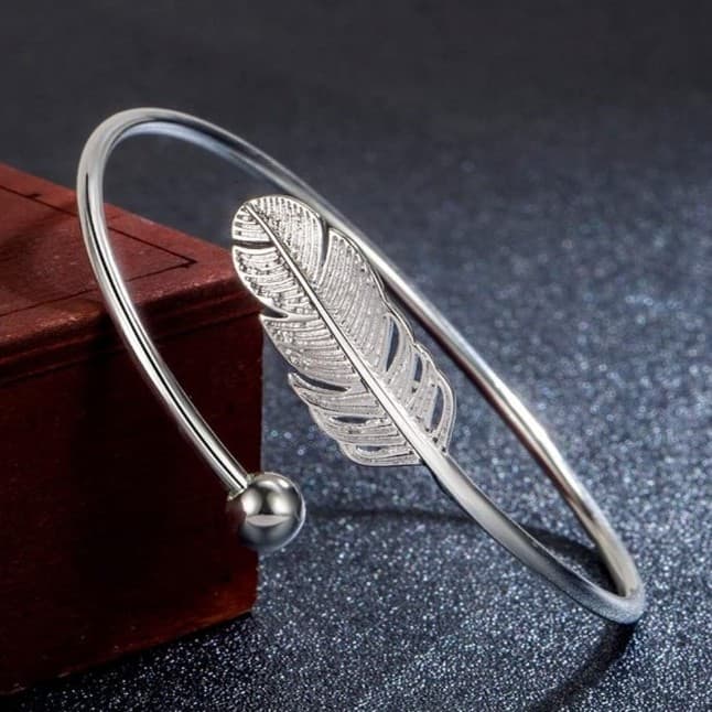 925 Sterling silver Feather Bracelet stamped 925 - Thumbnail 4