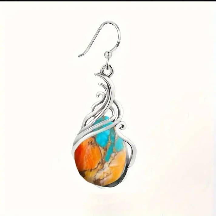 925 dangle earrings with a fusion of genuine turquoise & spiny oyster gemstones - Thumbnail 5