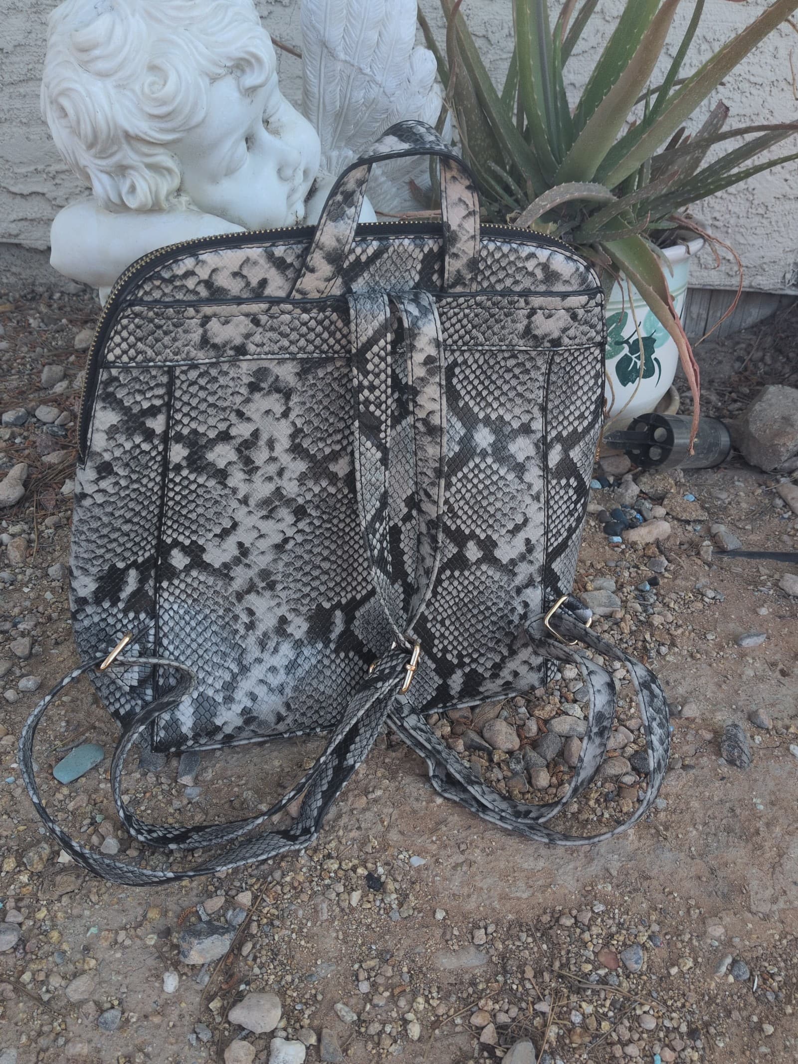 ALDO Structured Snakeskin Print Backpack – Black & White Faux Leather LOW SHIPPI - Thumbnail 2