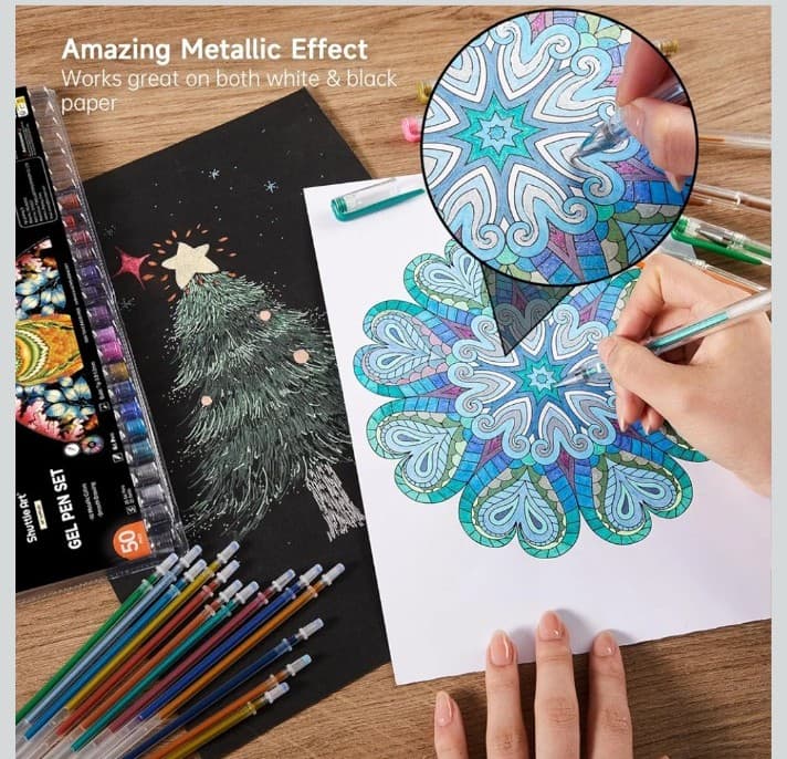 Art 50 Pack Metallic Gel Pens, 25 Metallic Gel Pens Set with 25 Refills - Thumbnail 4