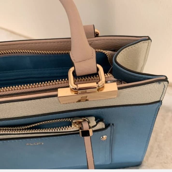 ALDO Structured Colorblock Satchel – Royal Blue & Cream with Gold Hardware - Thumbnail 8