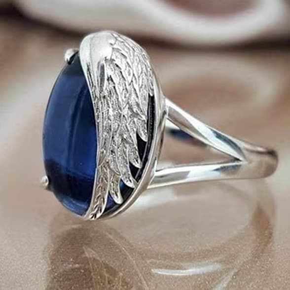 925 silver Fashion Angel Wings Set Sapphire Ring Fashion Creative Wings Zircon 7