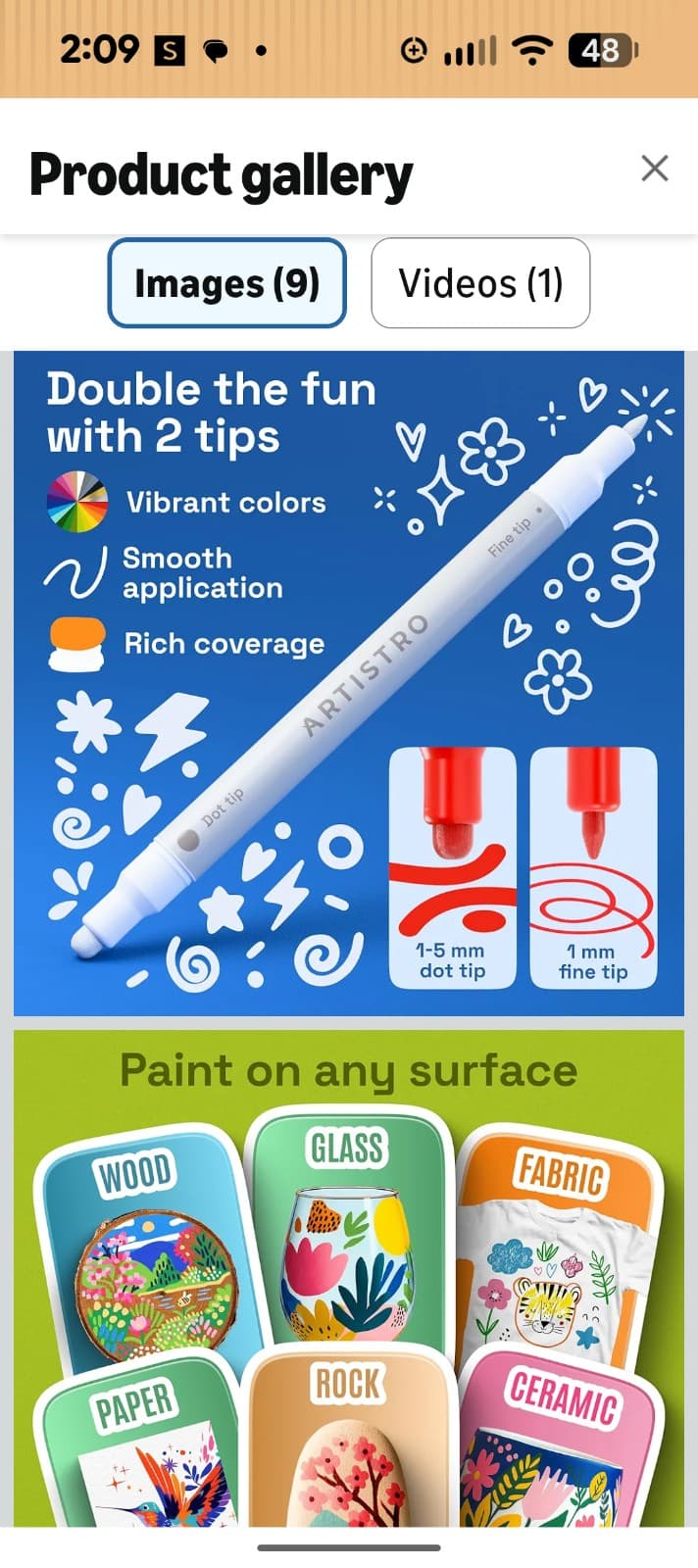 ARTISTRO 24 Acrylic Paint Markers for Rock, Fabric, Wood, Glass, Eggs - Dual-Tip - Thumbnail 2