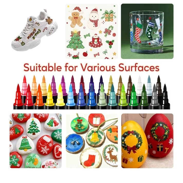 Recheel 30Colors Acrylic Paint Markers, Dual Tip Fine &Brush Tips for Detail Art - Thumbnail 8