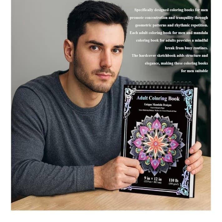 Hardcover 50 Unique Designs Spiral Coloring Book for Adults W/ Perforated Pages - Thumbnail 8