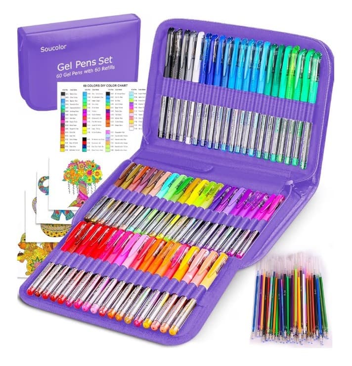 Deluxe 120 Pack Gel Pens for Kids & Adults , 60 Gel Pens, 60 refills and 1 case
