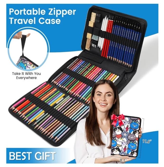 100 Art Supplies Drawing Kit Pro Drawing Supplies Set has 3-Color Sketchbook - Thumbnail 7