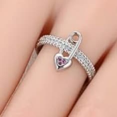 Sterling Silver Safety Pin & Heart Statement Ring - Size 7 - Thumbnail 4