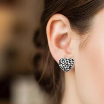 Sterling Silver Filigree Heart Push Back Earrings Brand new Retail $113 dollars - Thumbnail 3