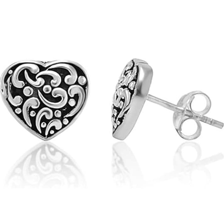 Sterling Silver Filigree Heart Push Back Earrings Brand new Retail $113 dollars - Thumbnail 2