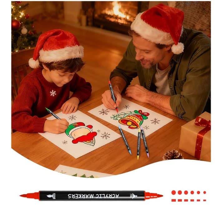 Recheel 30Colors Acrylic Paint Markers, Dual Tip Fine &Brush Tips for Detail Art - Thumbnail 6