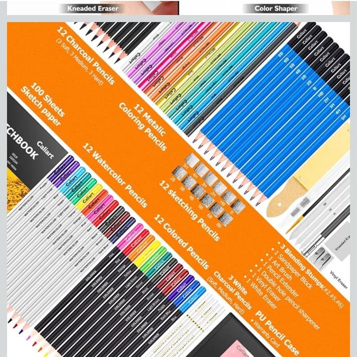 176PCS Art Supplies Sketching Kit with 100 Sheets 3-Color Sketch Book, Graphite - Thumbnail 6