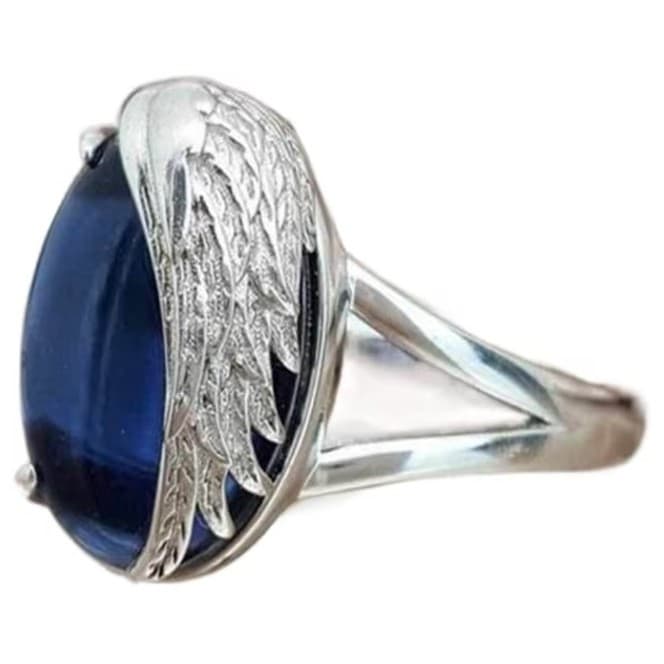 925 silver Fashion Angel Wings Set Sapphire Ring Fashion Creative Wings Zircon 7 - Thumbnail 2