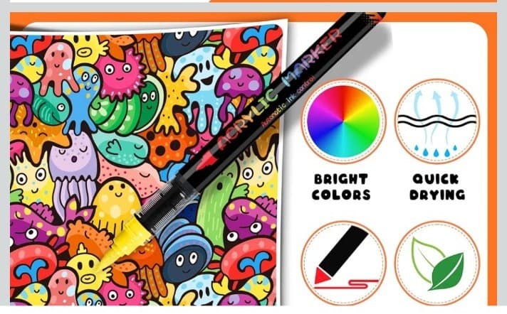 Acrylic Paint Markers, 24 Colors Automatic Ink Control Acrylic Pens, Soft Brush - Thumbnail 4