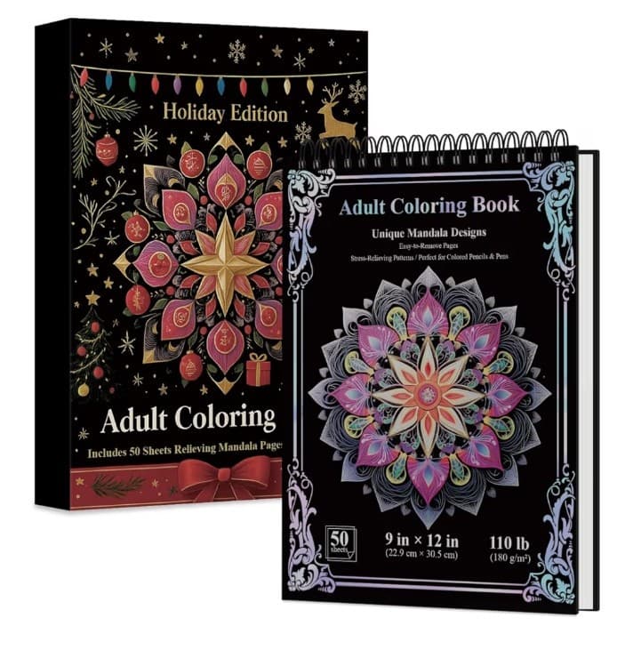 Hardcover 50 Unique Designs Spiral Coloring Book for Adults W/ Perforated Pages