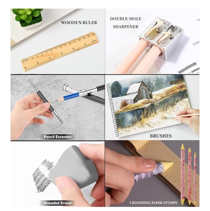 100 Art Supplies Drawing Kit Pro Drawing Supplies Set has 3-Color Sketchbook - Thumbnail 8