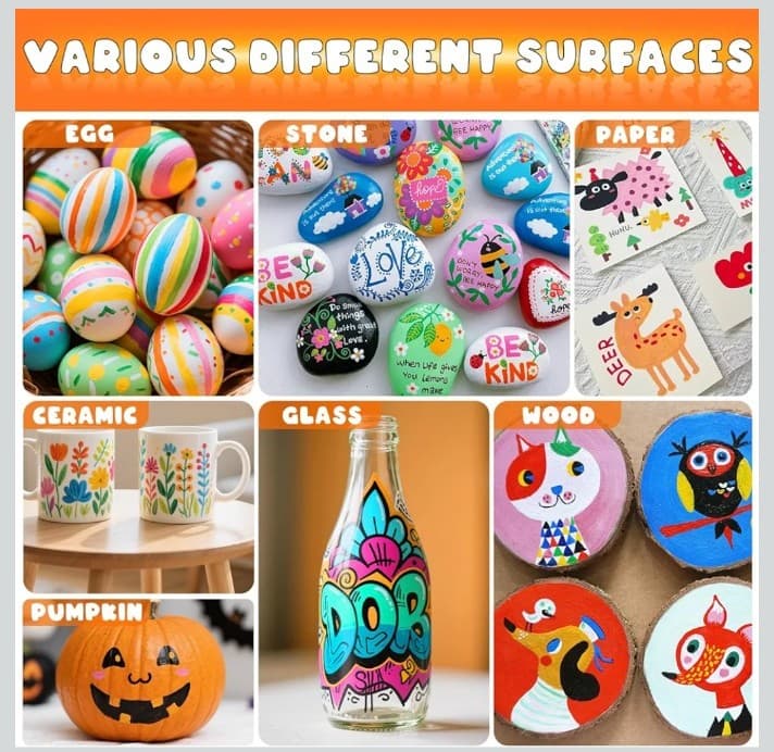 Acrylic Paint Markers, 24 Colors Automatic Ink Control Acrylic Pens, Soft Brush - Thumbnail 6