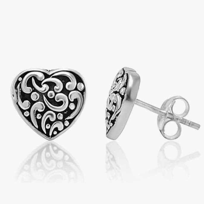 Sterling Silver Filigree Heart Push Back Earrings Brand new Retail $113 dollars