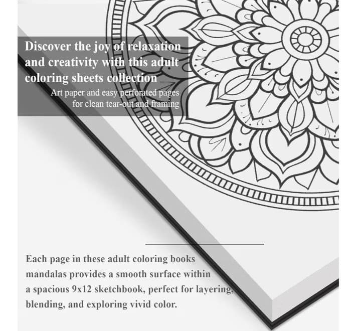 Hardcover 50 Unique Designs Spiral Coloring Book for Adults W/ Perforated Pages - Thumbnail 2