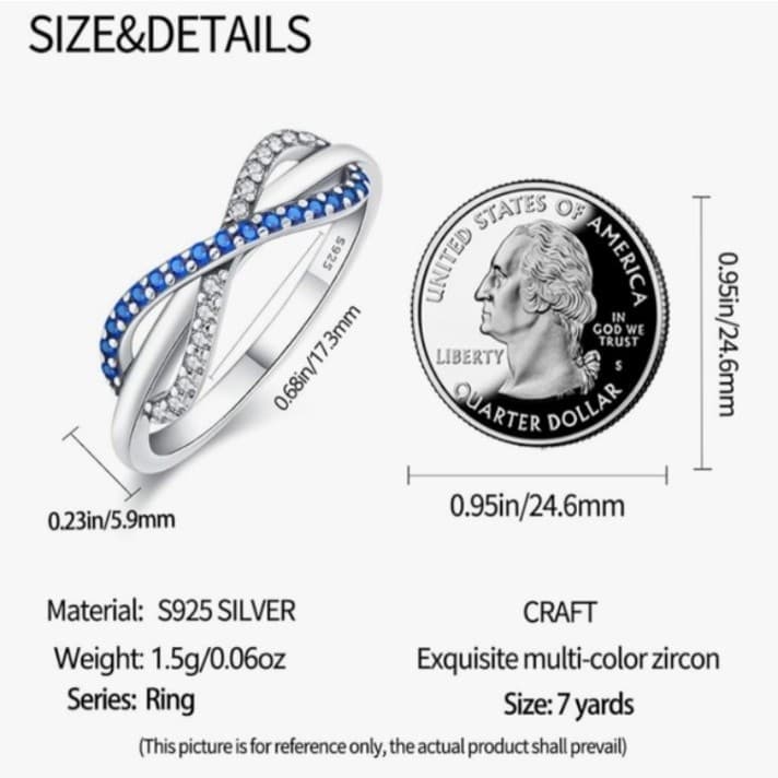 Sterling Silver Infinity Ring with Blue and White Stones Stamped 925 Size 6 - Thumbnail 8