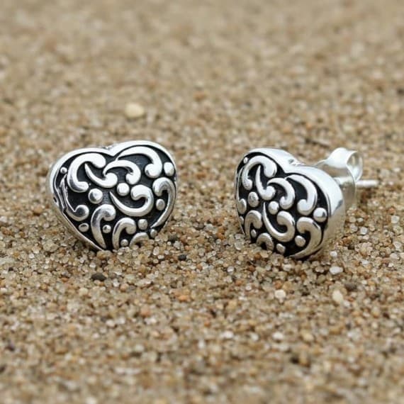 Sterling Silver Filigree Heart Push Back Earrings Brand new Retail $113 dollars - Thumbnail 5