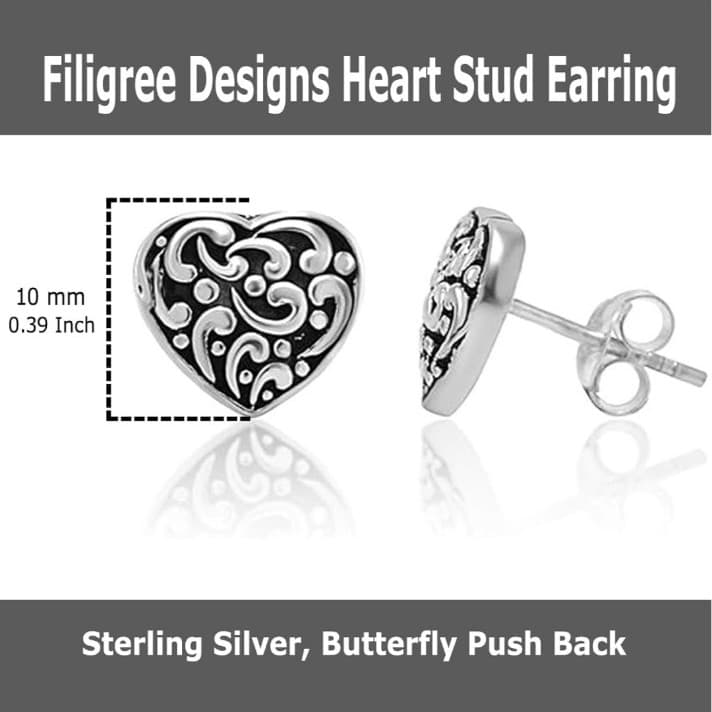 Sterling Silver Filigree Heart Push Back Earrings Brand new Retail $113 dollars - Thumbnail 4