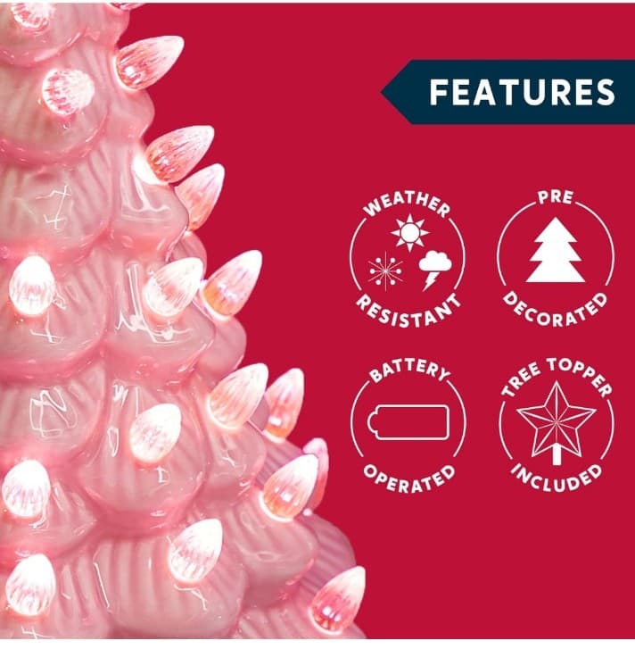 Joiedomi 7 inch Pink Ceramic Christmas Tree, Prelit Tabletop Christmas Tree - Thumbnail 4