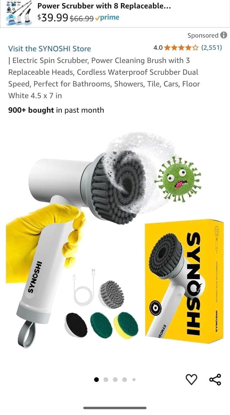 Electric Spin Scrubber, Power Cleaning Brush with 3 Replaceable Heads, Cordless - Image 1