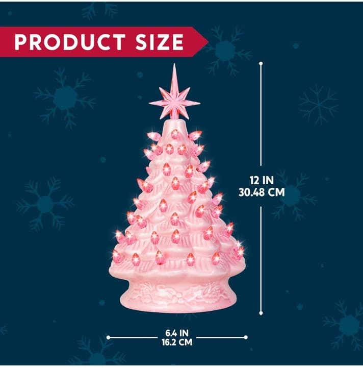 Joiedomi 7 inch Pink Ceramic Christmas Tree, Prelit Tabletop Christmas Tree - Thumbnail 3