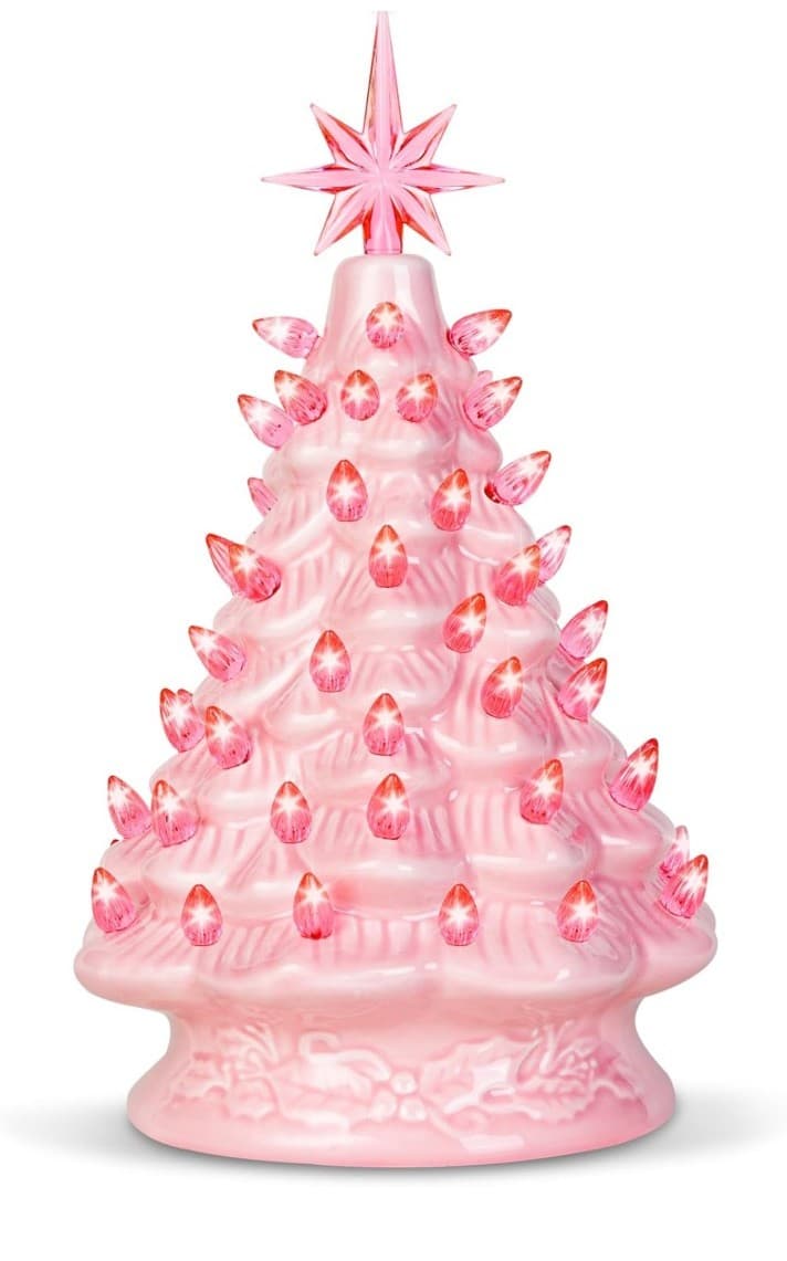 Joiedomi 7 inch Pink Ceramic Christmas Tree, Prelit Tabletop Christmas Tree - Image 1