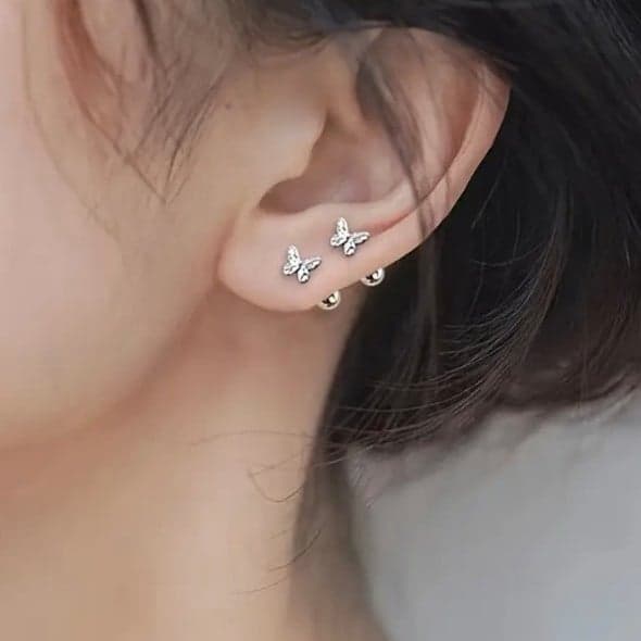 Butterfly Stud Earrings in Silver - Thumbnail 5