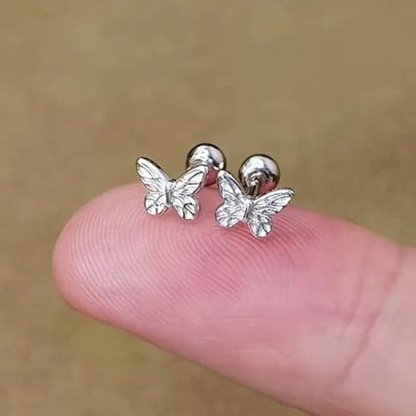 Butterfly Stud Earrings in Silver - Thumbnail 2