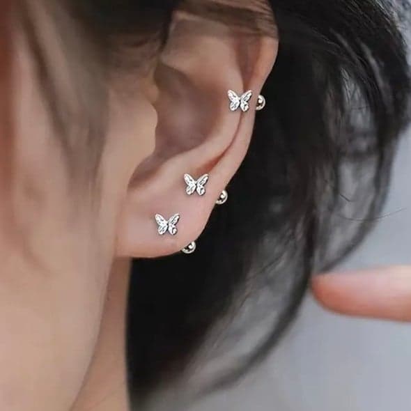 Butterfly Stud Earrings in Silver - Thumbnail 4
