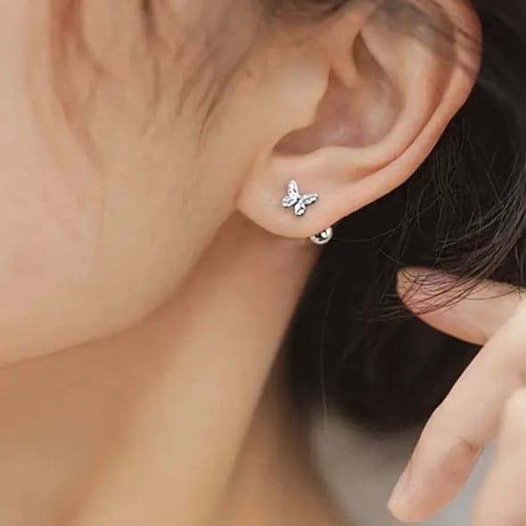 Butterfly Stud Earrings in Silver - Thumbnail 6