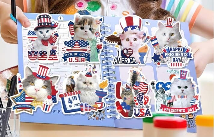 Red and White And Blue Patriotic Cat Sticker Pack Of 30 - Thumbnail 2