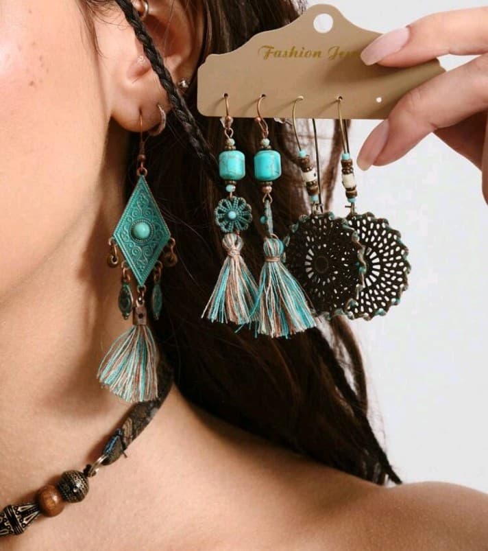 Hot topic hippie Turquoise and Bronze Bohemian Earrings Set - Image 1