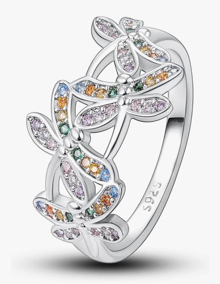 sterling silver Rainbow Dragonfly Ring size7,8,9 - Image 1