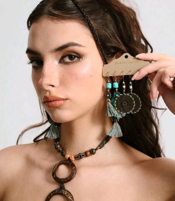 Hot topic hippie Turquoise and Bronze Bohemian Earrings Set - Thumbnail 3