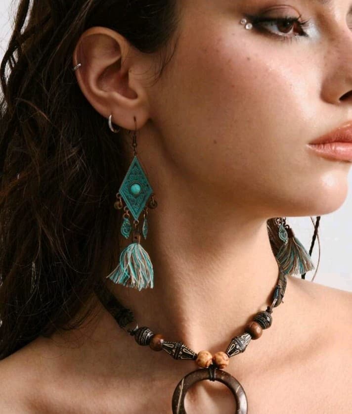 Hot topic hippie Turquoise and Bronze Bohemian Earrings Set - Thumbnail 2