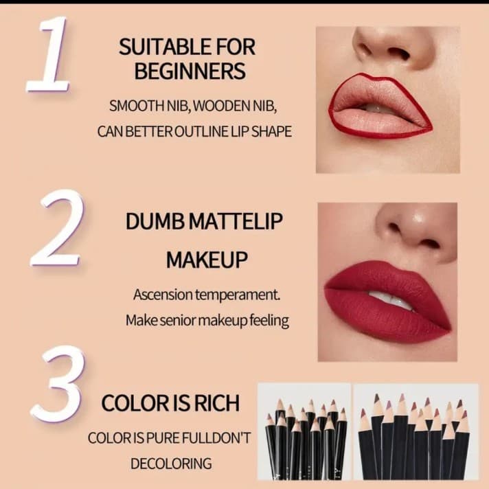 Matte Lip Liner Set - Red, Pink, Brown super luxe super awesome! - Thumbnail 2