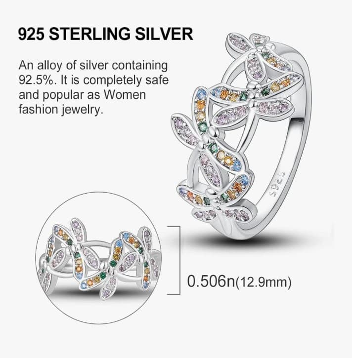 sterling silver Rainbow Dragonfly Ring size7,8,9 - Thumbnail 3