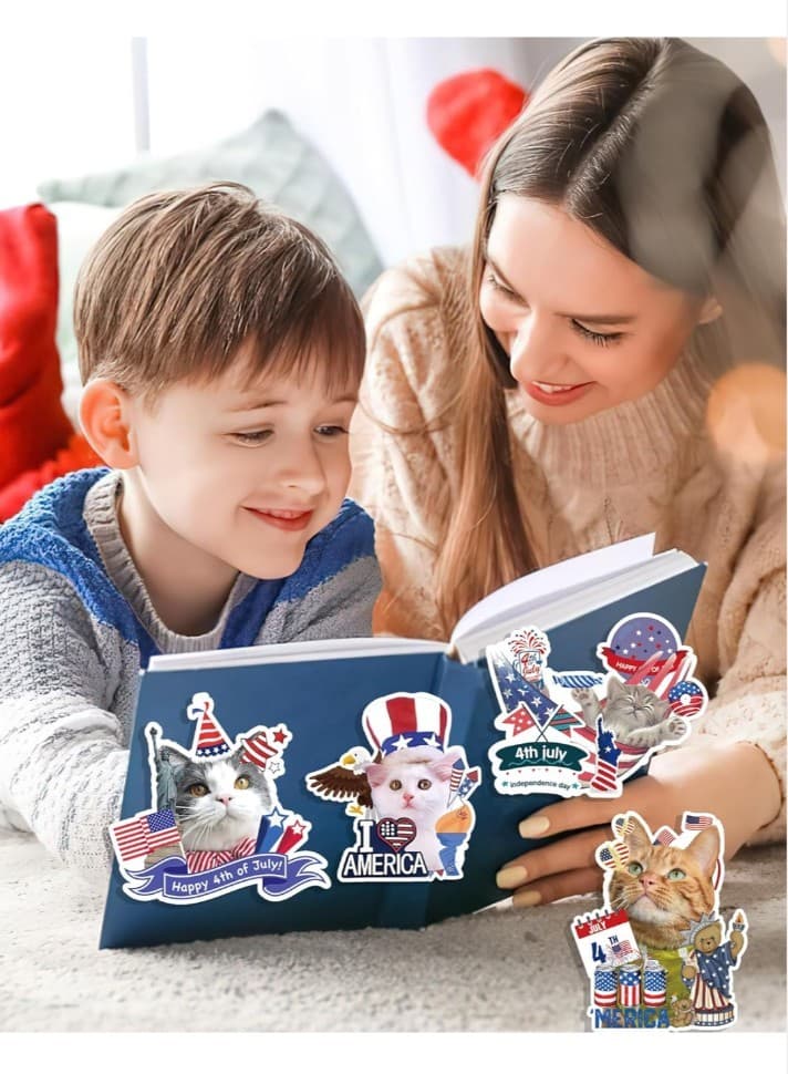 Red and White And Blue Patriotic Cat Sticker Pack Of 30 - Thumbnail 5